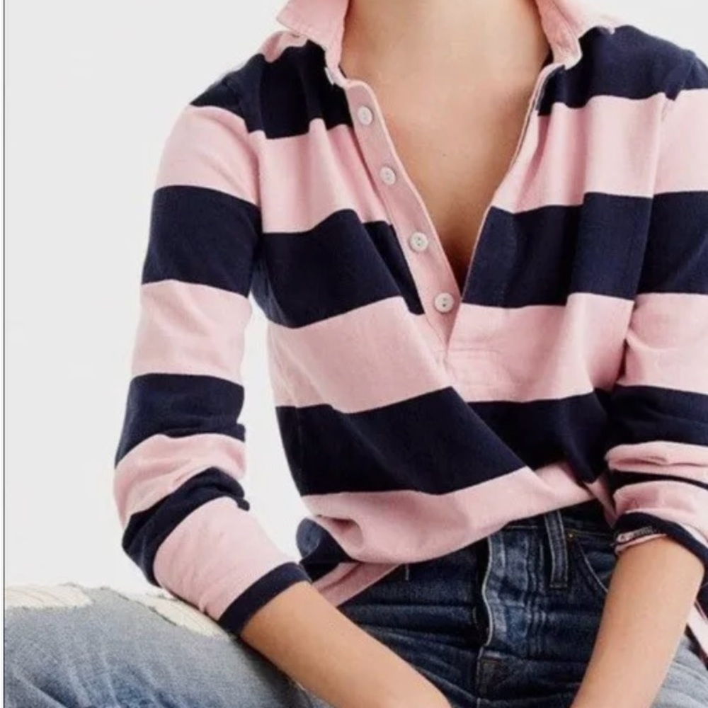 J. Crew Pink & Navy Stripe Rugby Shirt
